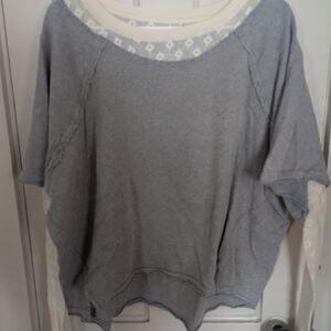 We The Free Gray and Cream Lace Sweater